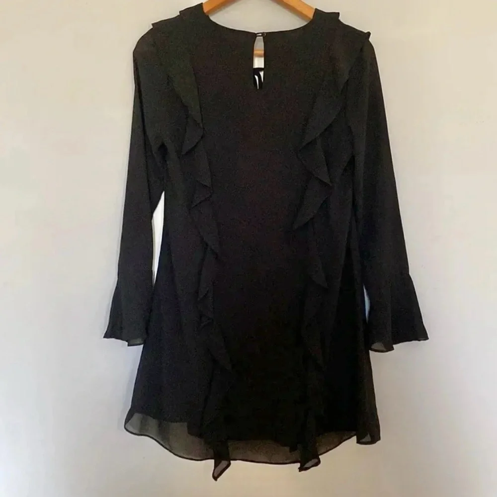 American Threads Black Long Sleeved Ruffle Dress Size Small - Picture 8 of 8